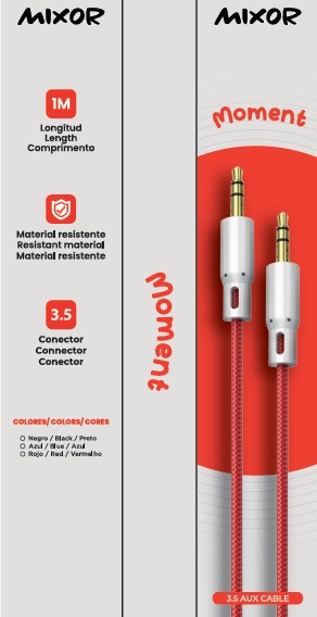 AUX CABLE 3,5 MODM-B03 - MOMENTO - MIXOR - BLUE